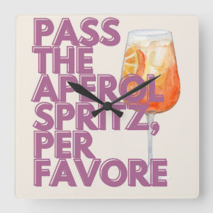 Skicka Aperol Spritz-utskriften Italienska Cockt Fyrkantig Klocka