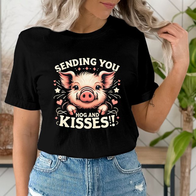 Skicka dig Hog and Kisses Valentiness Adsible Gris T Shirt (Skapare uppladdad)