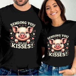Skicka dig Hog and Kisses Valentiness Adsible Gris T Shirt