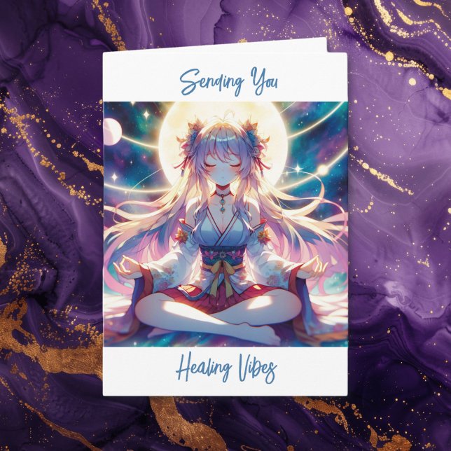 Skicka dina lagningssymboler | Anime Girl Meditati Kort (Skapare uppladdad)