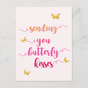 Skicka ditt Butterfly Kisses Cute Rosa Postcard Vykort