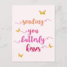 Skicka ditt Butterfly Kisses Cute Rosa Postcard Vykort