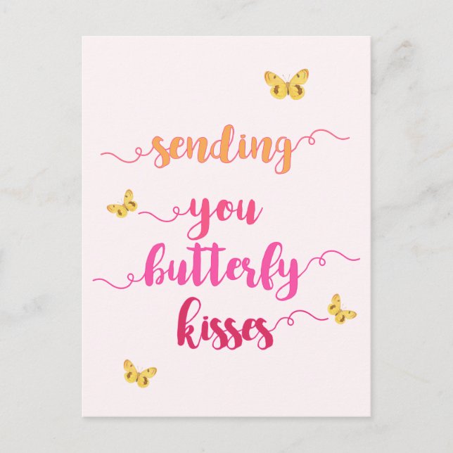 Skicka ditt Butterfly Kisses Cute Rosa Postcard Vykort (Framsida)