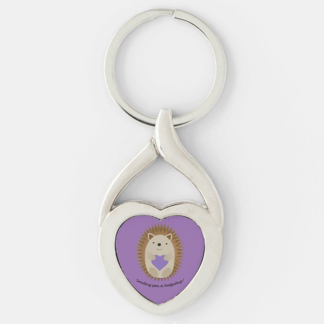 Skicka en Hedgehug Hedgehog till dig Twisted Heart Silverfärgad Nyckelring (Framsidan)