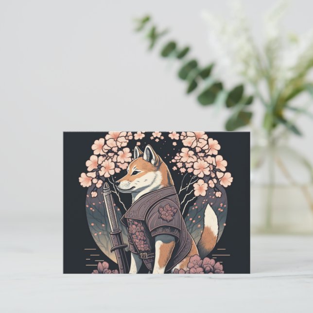 Skicka en sjömil med Shiba Hund Samurai Postcards Vykort (Stående Fram)