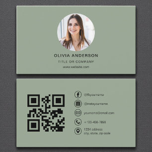 Skicka foto med Grönt med Social-media med QR-kod Visitkort