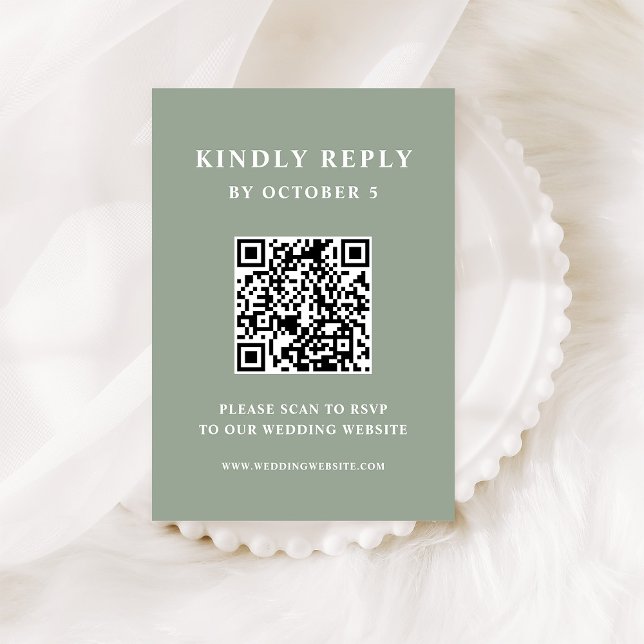Skicka Grönt med Elegant Text | Bröllop QR-kod OSA Kort (Skapare uppladdad)