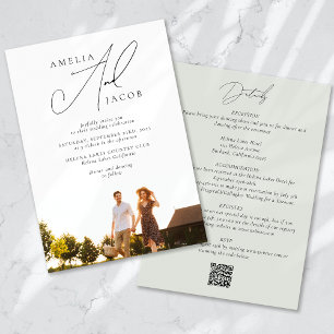 Skicka Grönt Modern Photo QR-kod allt i ett Bröllo Inbjudningar