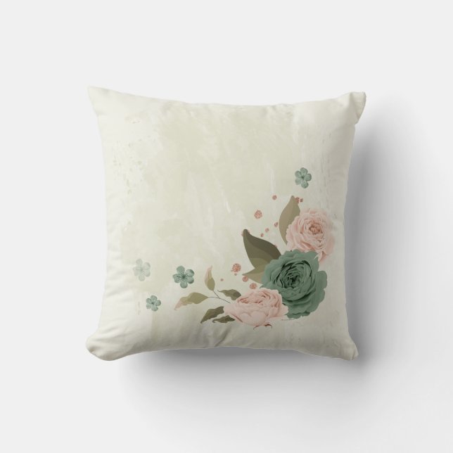 skicka grönt  rosa blommor kudde (Framsida)