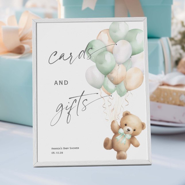Skicka Grönt - tidig väntan, moderna kort och gåvo Poster (Sage Green, Gender Neutral Shower, We Can Bearly Wait Themed Cards and gifts sign)