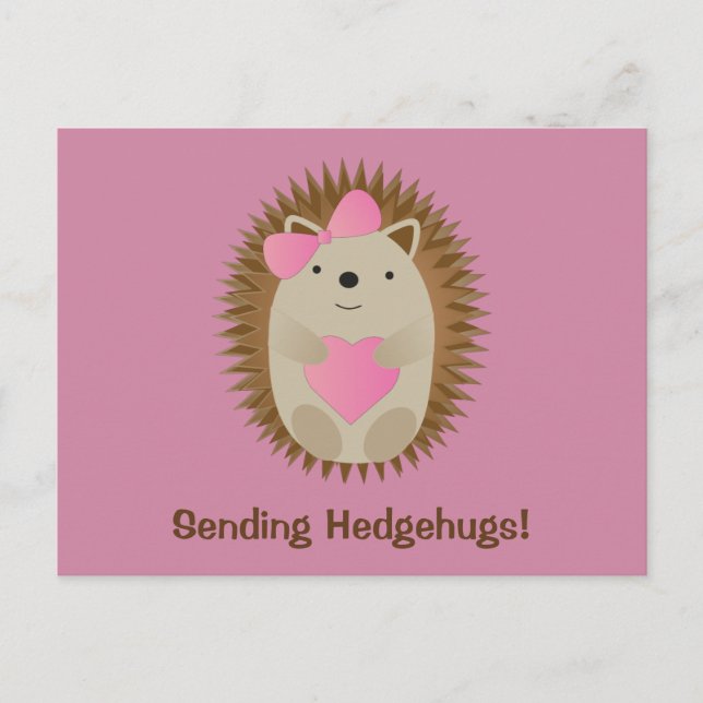 Skicka Hedgehugs Cute Tecknad Girl Hedgehog Vykort (Framsida)