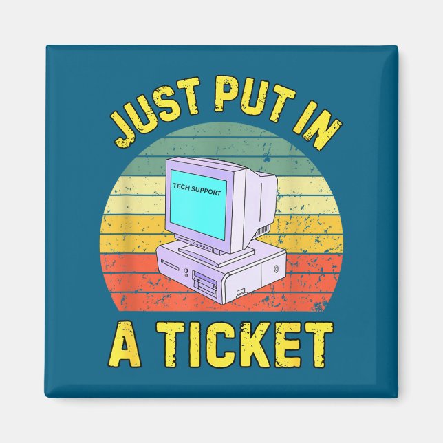 Skicka In En Biljett Rolig Tech Suprt Retro Dator Magnet (Framsidan)