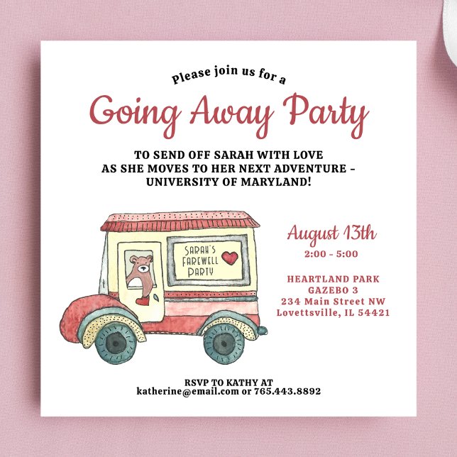 Skicka iväg med Kärlek på väg bort från Party Inbjudningar (Illustration features a cute watercolor vintage mail truck with bear.)