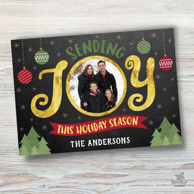 Skicka Joy Julhelg Guld julprydnad Julkort (Glitter details are simulated in artwork. No actual glitter will be used in the making of product.)