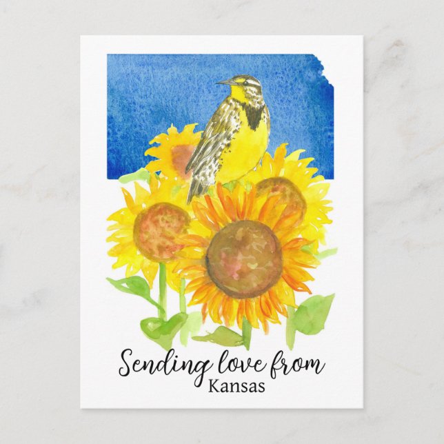Skicka Kärlek från Kansas Meadowlark Solblommor Vykort (Framsida)