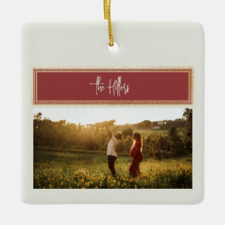 Skicka Kärlek Red och Guld Photo Collage Family Julgransprydnad Keramik