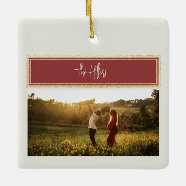 Skicka Kärlek Red och Guld Photo Collage Family Julgransprydnad Keramik (Framsida)