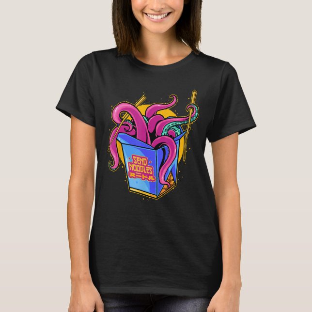Skicka Noodles Octopus Kraken Tentacles Japanska f T Shirt (Framsida)