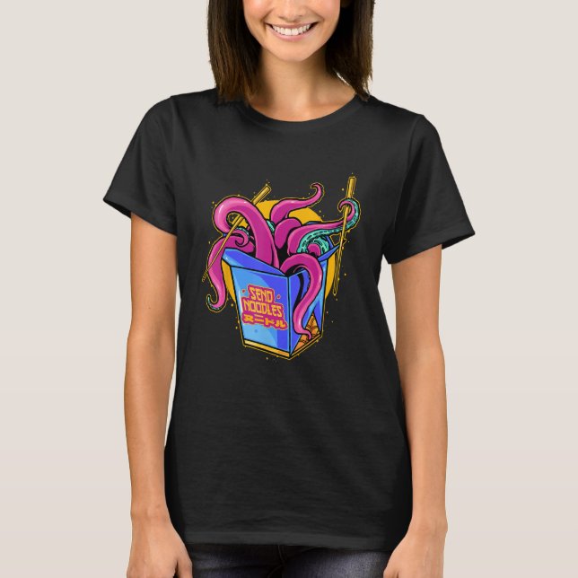 Skicka Noodles Octopus Kraken Tentacles Japanska f T Shirt (Framsida)