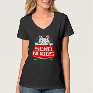 Skicka noods japansk katt med chopsticks t shirt