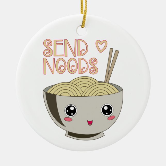 Skicka Noods Kawaii Ramen Bowl Miso Noodle Soppa G Julgransprydnad Keramik (Framsidan)
