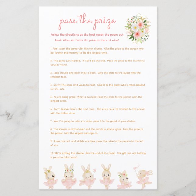 Skicka priset Baby Shower Rosa Ballerina (Framsida)