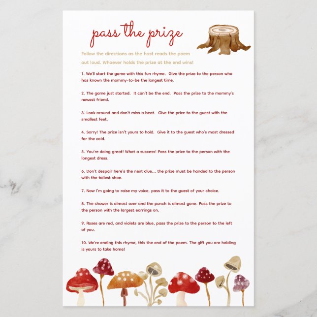 Skicka priset till babyduschspelet Woodland Mushro (Framsida)