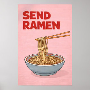 Skicka Ramen-affisch, rolig nudelkökskonst, asiati Poster