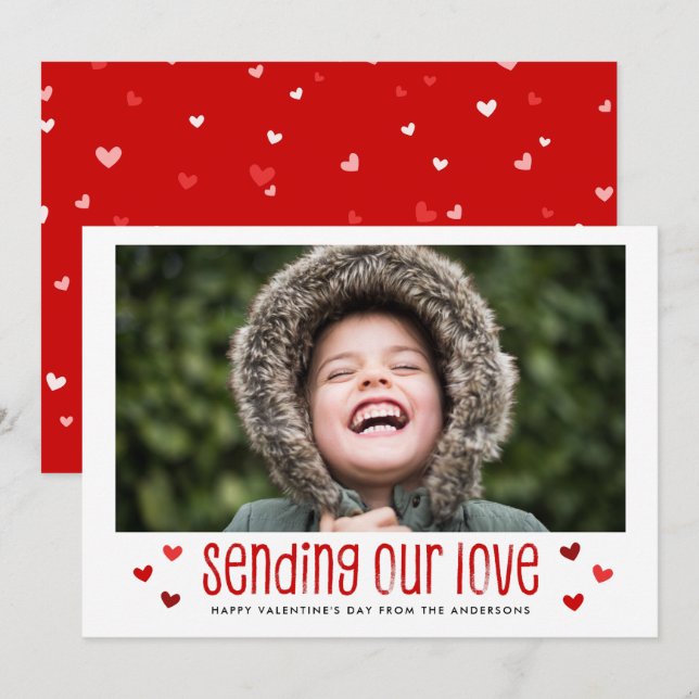 Skicka vårt singelfoto Alla hjärtans dag-kort i Kä Julkort (Fram/baksida)