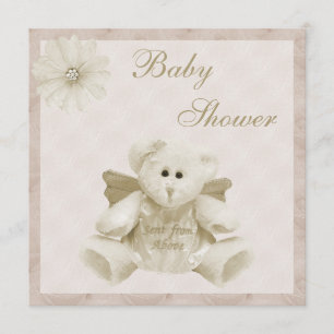 Skickad från ovan Ängel Teddy Neutral Baby Shower Inbjudningar