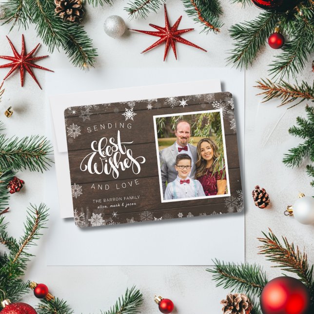 Skickar bästa Önskemål-skript, fotopräd, snöflake Julkort (Skapare uppladdad)