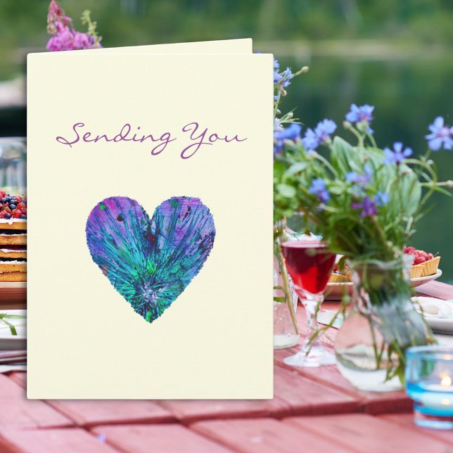 Skickar dig konstnärlig kärlek hjärta födelsedags  kort (Sending you love colorful heart art Happy birthday greeting card)