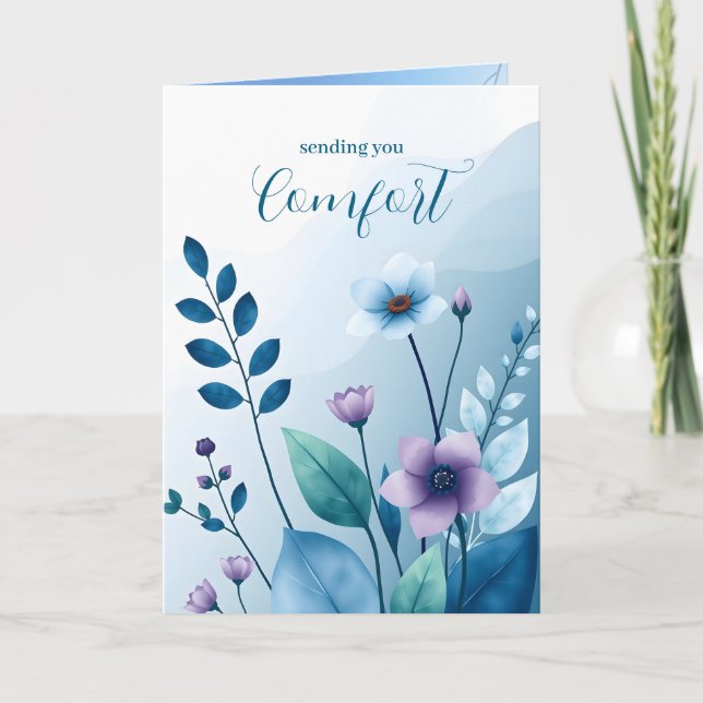 Skickar dig Tröst Blå Blomblad Sympati Kort (Framsida)