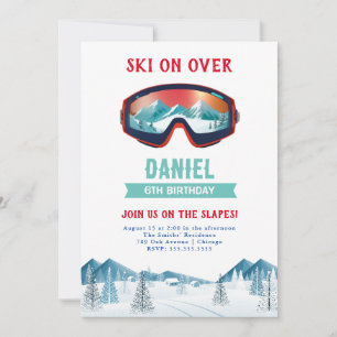 Skickar Födelsedagsfest Slopes Ski Snowboard Inbjudningar