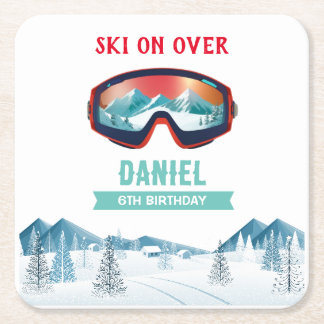 Skickar Födelsedagsfest Slopes Ski Snowboard Underlägg Papper Kvadrat