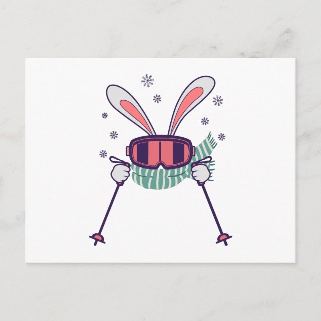 Skickar kanin med skidburgare och scarf vykort (Framsida)