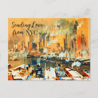 Skickar kärlek från NYC Manhattan Harbor Skyline Helg Vykort