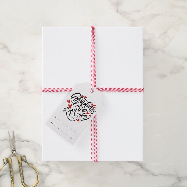 Skickar Kärlek handsbrev med hjärter Presentetikett (Med Snöre)