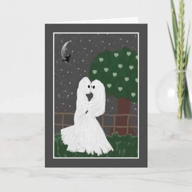 Skickar Kärlek på Spöken Kissing med Halloween-kor Kort (Framsida)