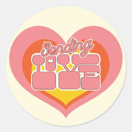 Skickar Kärlek Retro Heart Rosa Orange Runt Klistermärke