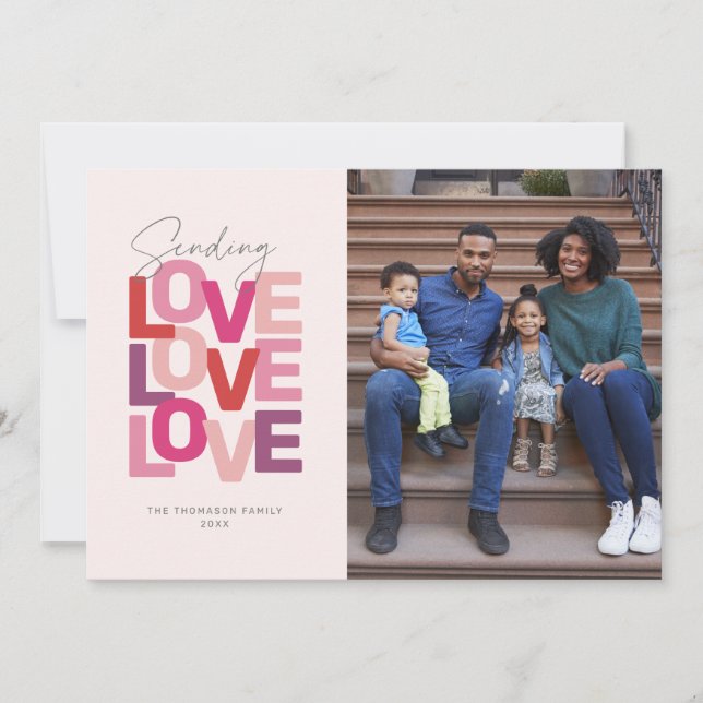 Skickar kärlek rosa Red Valentines fotokort Julkort (Framsida)