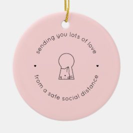 Skickar Kärlek Social Avstånd Rosa Cute Cat Julgransprydnad Keramik