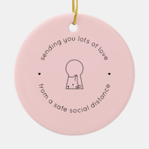 Skickar Kärlek Social Avstånd Rosa Cute Cat Julgransprydnad Keramik