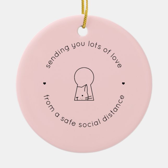 Skickar Kärlek Social Avstånd Rosa Cute Cat Julgransprydnad Keramik (Framsidan)