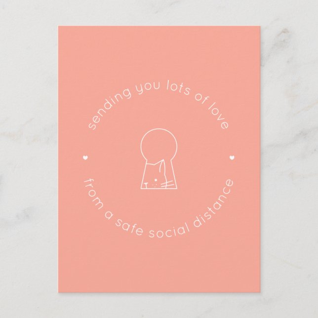 Skickar Kärlek Social Avstånd Rosa Cute Cat Lock Vykort (Framsida)