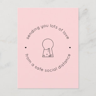 Skickar Kärlek Social Avstånd Rosa Cute Cat Lock Vykort
