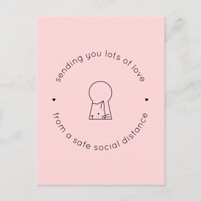 Skickar Kärlek Social Avstånd Rosa Cute Cat Lock Vykort (Framsida)