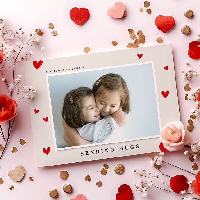 Skickar kramar, röda hjärtan Foto Alla hjärtans Julkort (Skapare uppladdad)