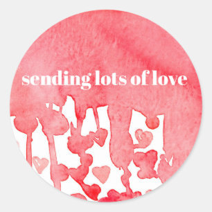 Skickar många Kärlek Red Hearts Watercolor Runt Klistermärke