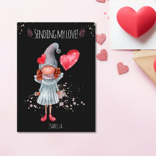 Skickar min kärlek Vattenfärg Tomte Gnome Valentin Julkort